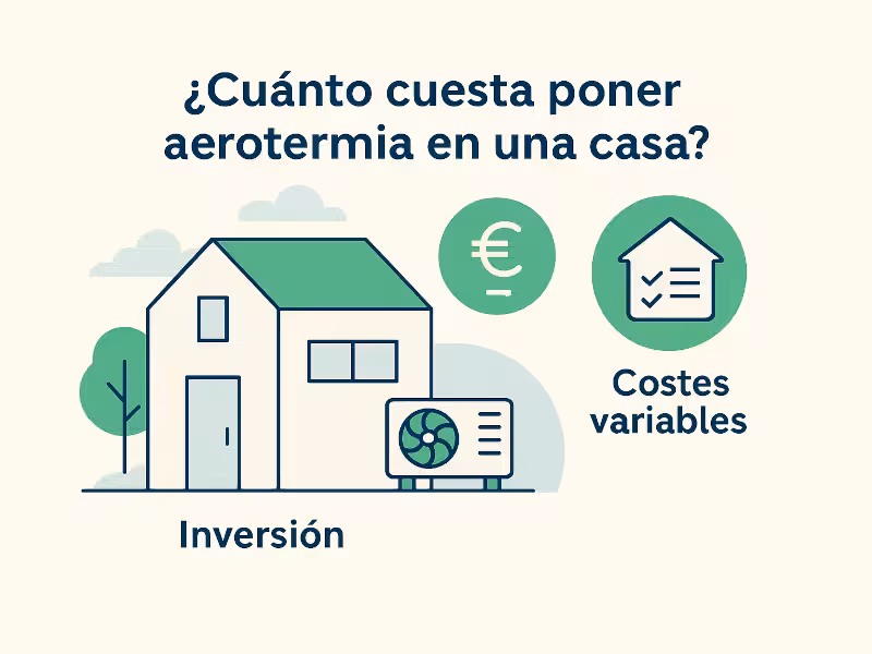 Una ilustración de una vivienda con la unidad exterior de aerotermia.