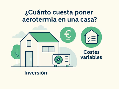 Una ilustración de una vivienda con la unidad exterior de aerotermia.