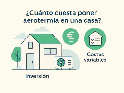 Una ilustración de una vivienda con la unidad exterior de aerotermia.